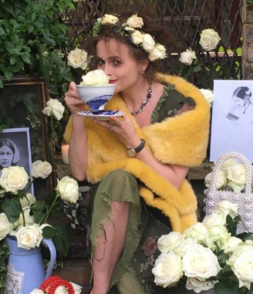 Helena Bonham-Carter sipping tea.