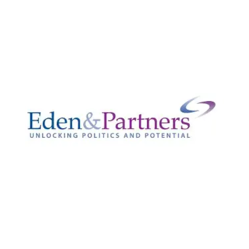 An organisational logo - writing saying Eden and Partners, unlocking politics and potential.